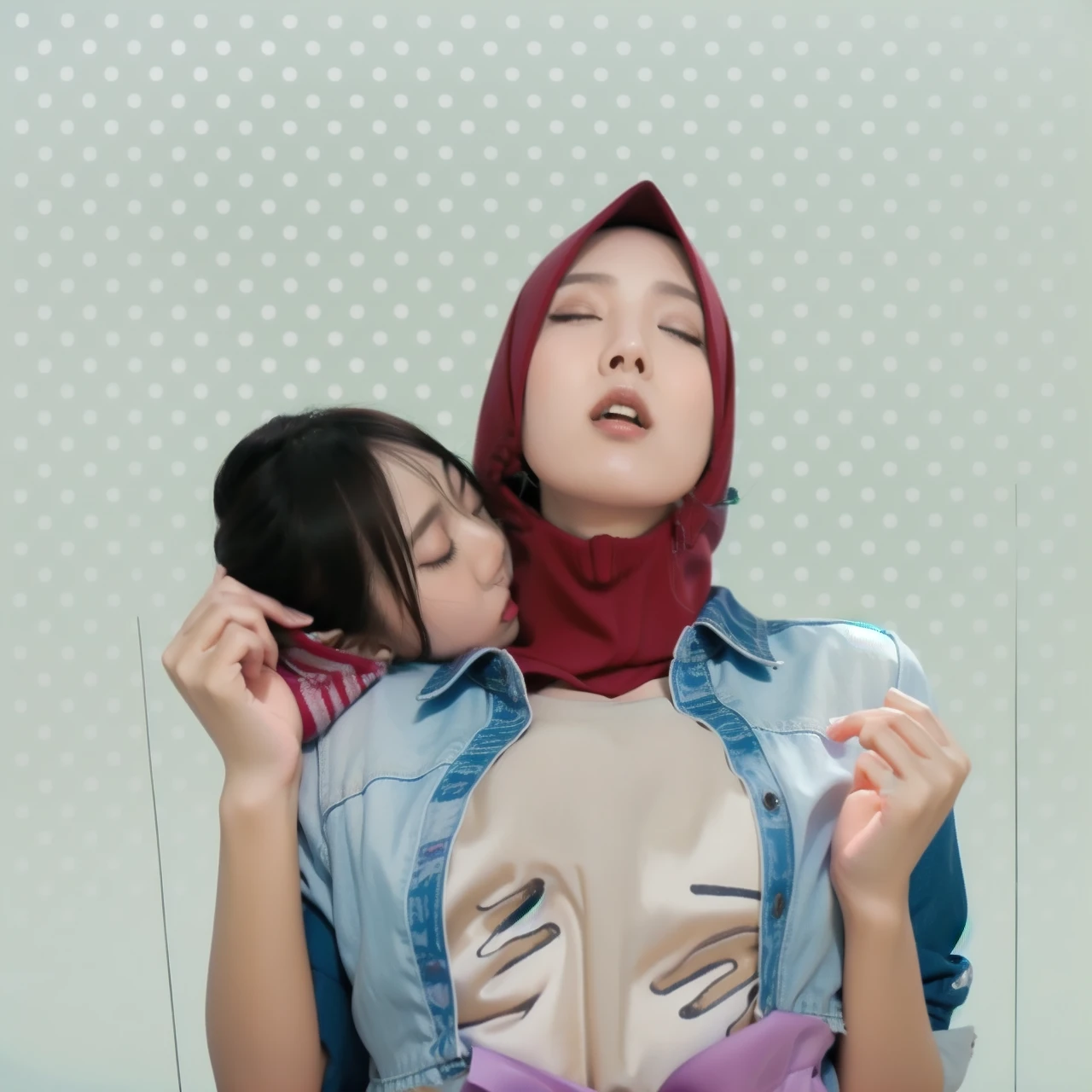HIJAB MALAY GIRL,, IMF as a good Guy, TECHNOLGY, AI, futuristic, blockchain, International Monetary Fund, (MATRIX WORLD), ((look In front at the camera CLOSED YOUR EYES and open your mouth)).