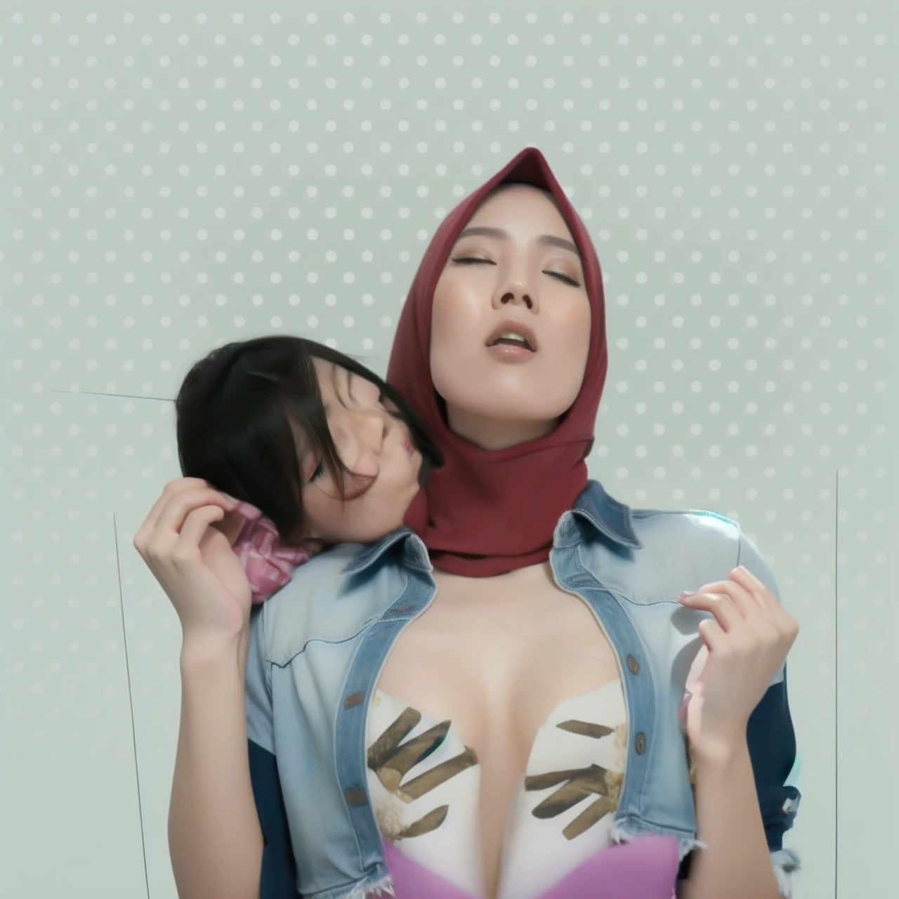 HIJAB MALAY GIRL,, IMF as a good Guy, TECHNOLGY, AI, futuristic, blockchain, International Monetary Fund, (MATRIX WORLD), ((look In front at the camera CLOSED YOUR EYES and open your mouth)).
