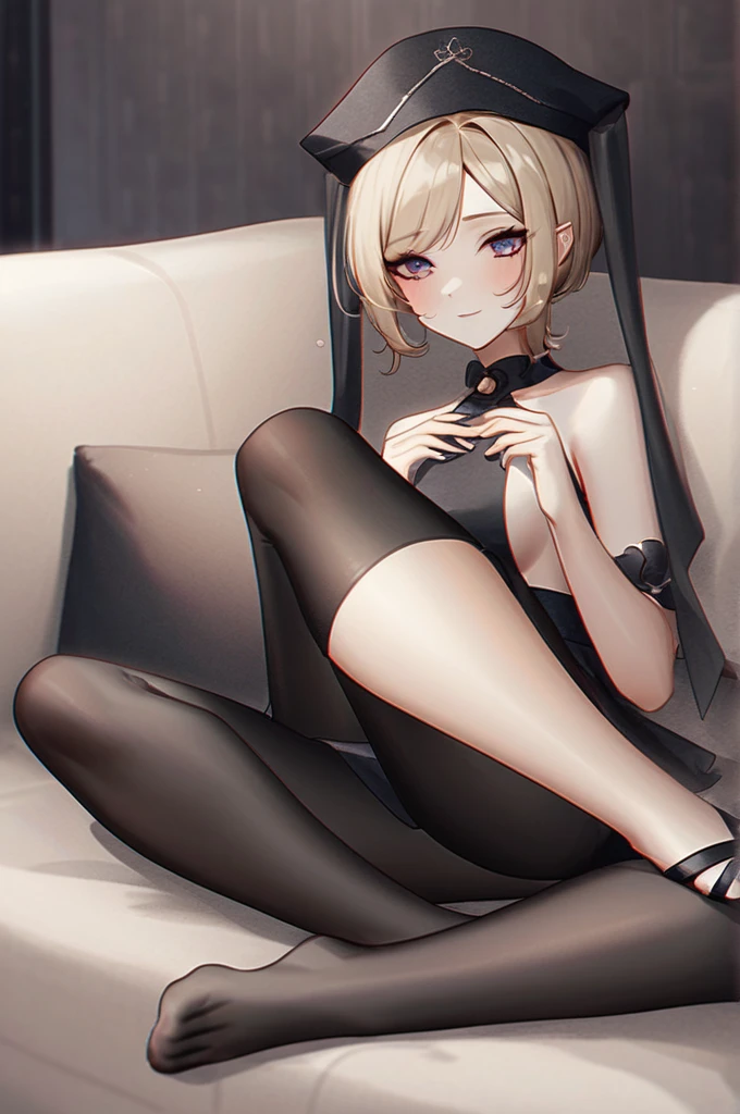 ((Лучшее качество)), ((шедевр)), (подробный), Keqing horny half naked sits excitingly in black tights, one foot on the other