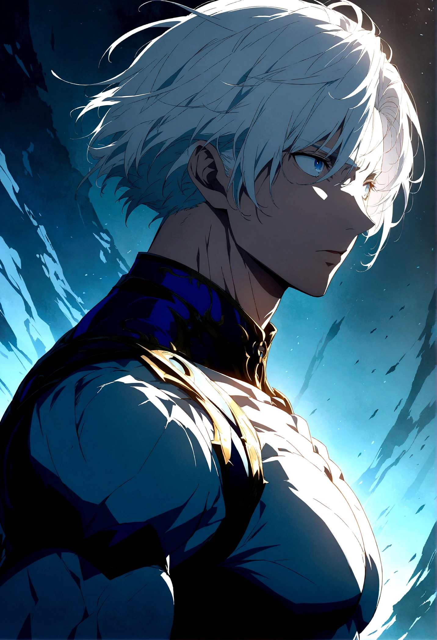 anime character with white hair and blue eyes standing in front of a red sky, best anime 4k konachan wallpaper, official art, key visual, fate grand order, shigenori soejima illustration, handsome guy in demon slayer art, white haired, key anime art, badass anime 8 k, white haired deity, detailed key anime art, detailed anime character art