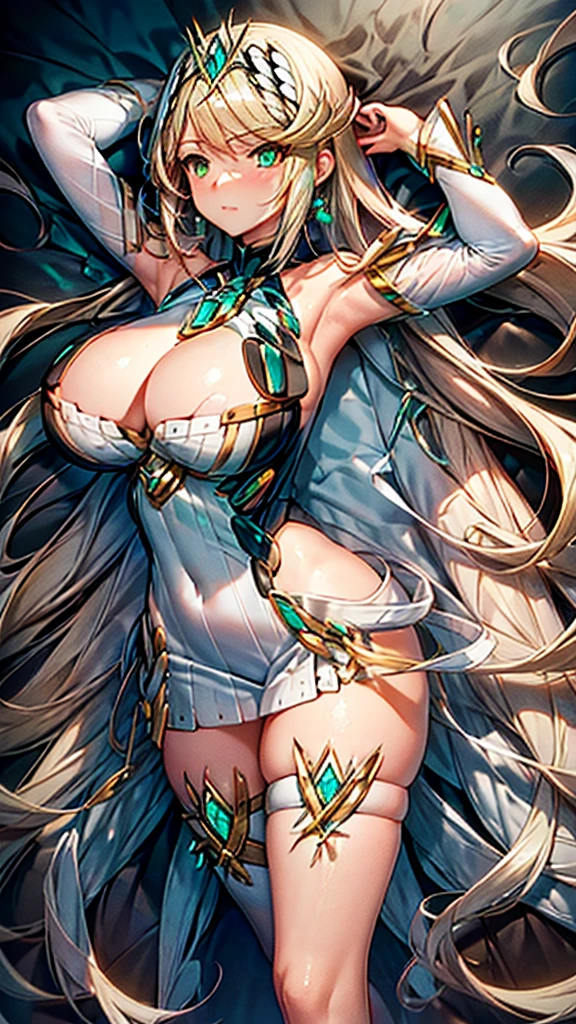 Mythra the Xenoblade, blonde, neckleace, breasts big, big hair, sexy hentai girl, best qualityer