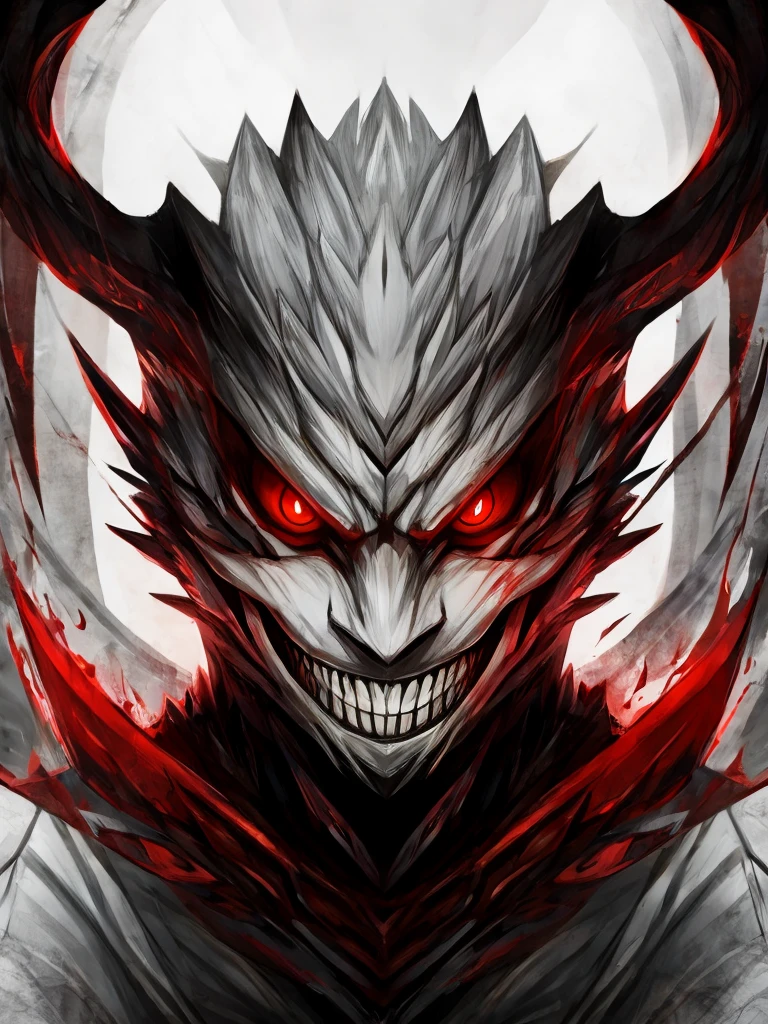 A psychopath. red-eyed. Grinning.
