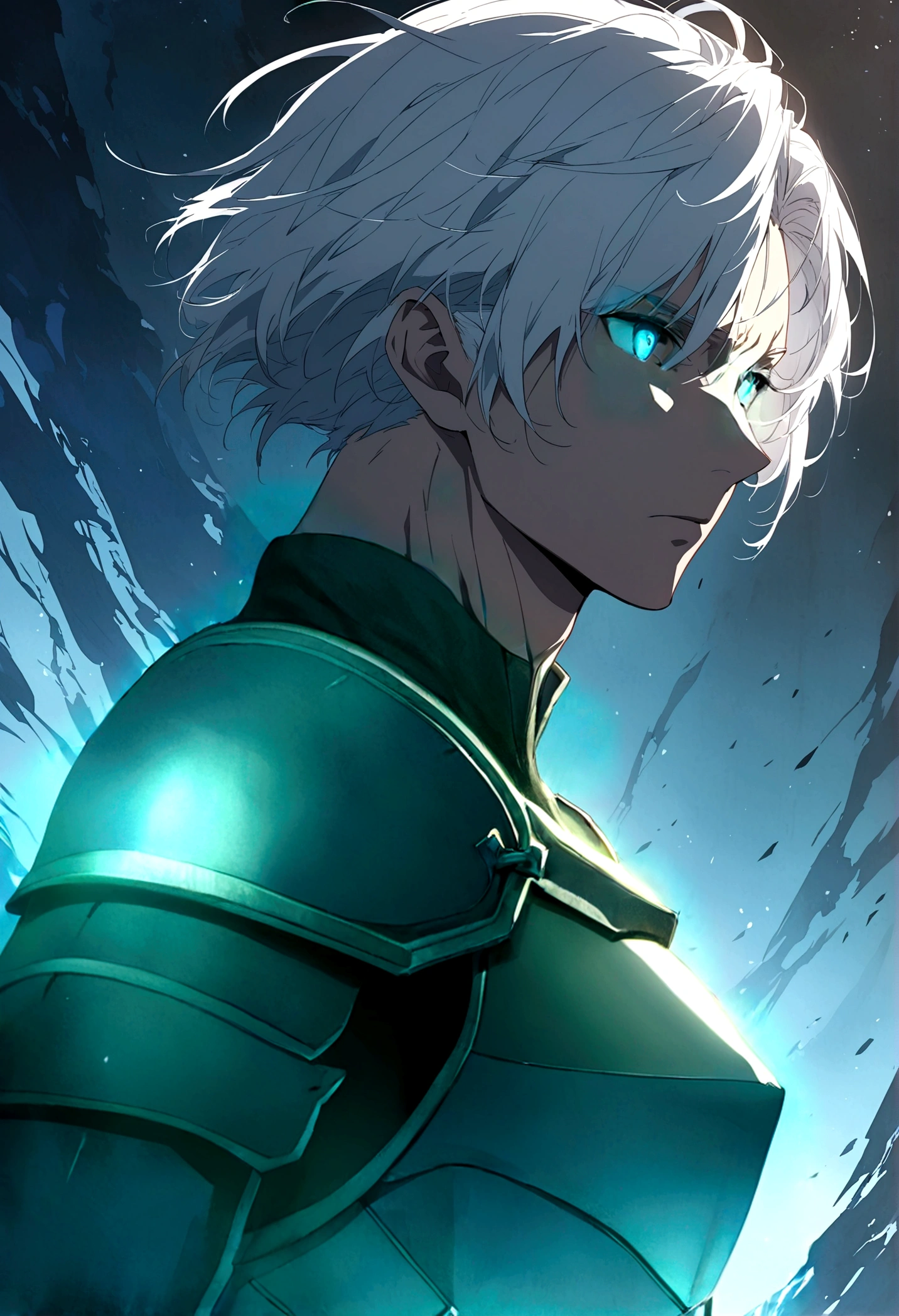 Darker armor, light blue eyes