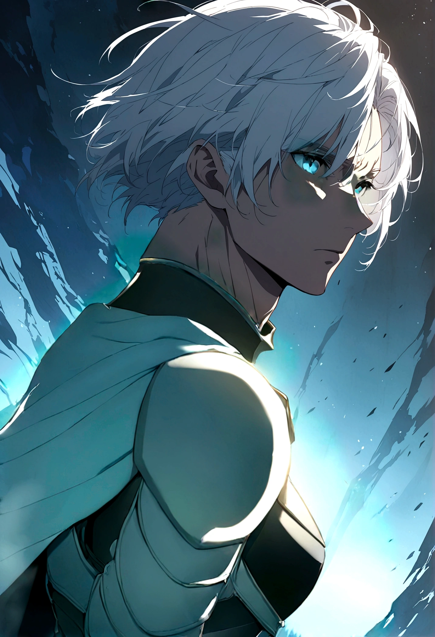 Darker armor, light blue eyes