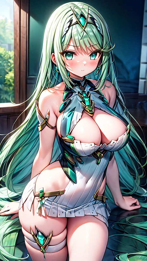 Xenoblade tire, blue-green hair, neckleace, breasts big, big hair, sexy hentai girl, best qualityer
