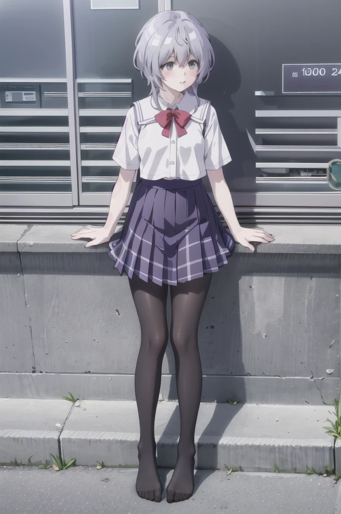 (8K、Best image quality、Highest quality、masterpiece)、One tall girl、((whole body))、Sit on the floor with your legs spread、White panties are visible、Madoka Higuchi、blush、Medium Bust、White collared shirt、Short sleeve、((Checkered pleated mini skirt))、Classroom Background、((black tights))、Black Pantyhose、((No shoes))、View your viewers