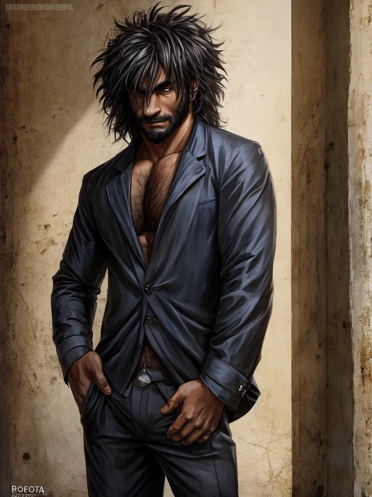 naughty man, with messy hair. naughty man de costas. Roupa preta.