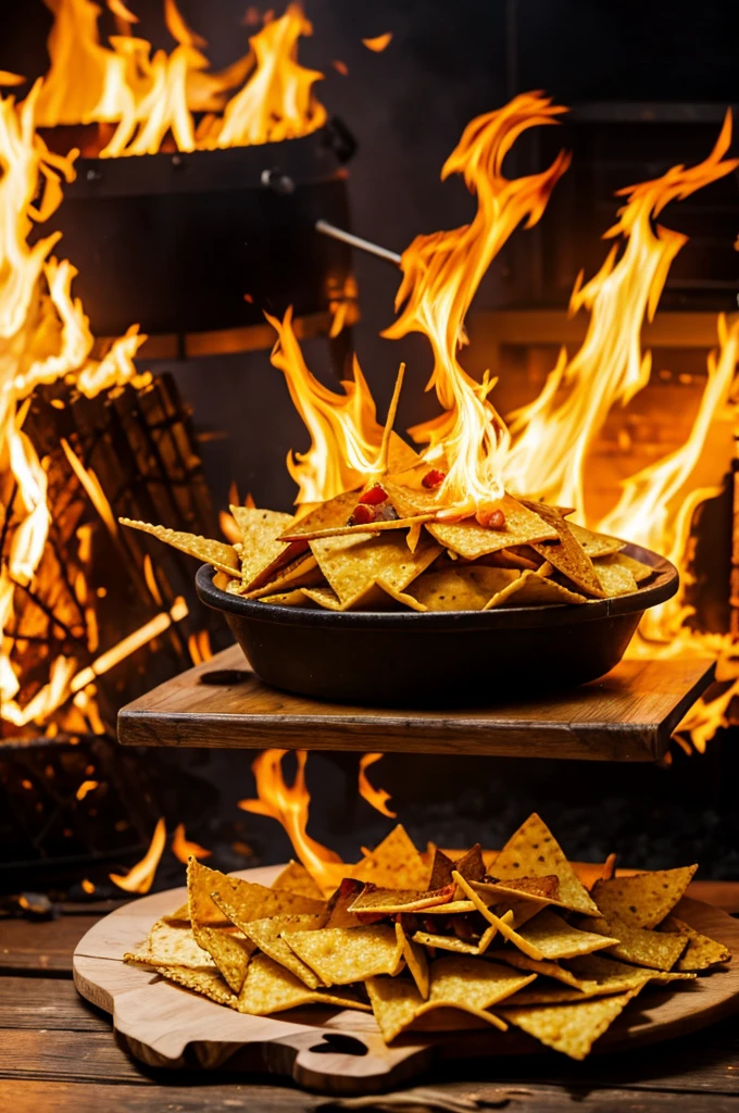 A nacho on fire