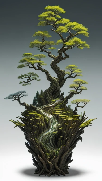 best quality, realistic, photorealistic, divine tree entwined with dead roots with many twining roots and mountains, "unique pots of relief and steep cliffs"
((Miniature landscape)),(Chinese architecture),Divine Tree,
very detailed carving on coral rock "pot with root relief",
Ultra wide angle, Accent Lighting, Volumetric Lighting, backlight, (detailed light),((very subtle and beautiful)),dramatic_shadow,ray_tracing,hdr