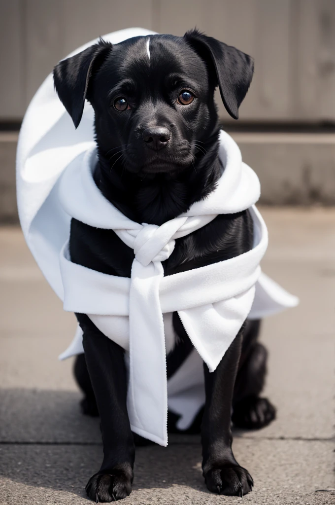 Small Black Dog White head coat Black eyes