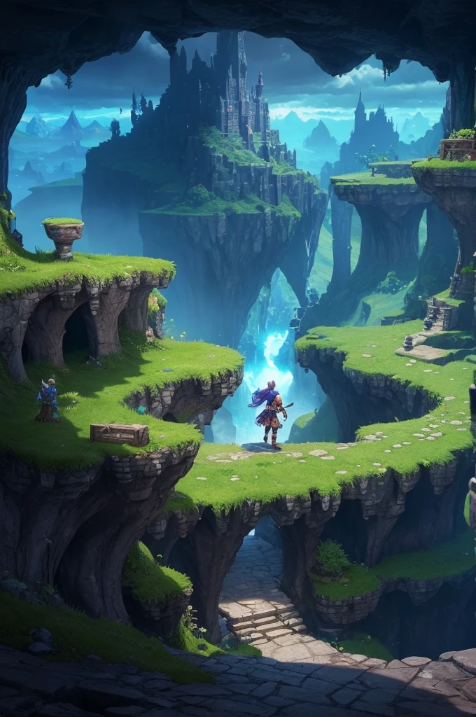 Dungeon Crawler um RPG 2D de Fantasia, with an open world and a spectacular landscape 