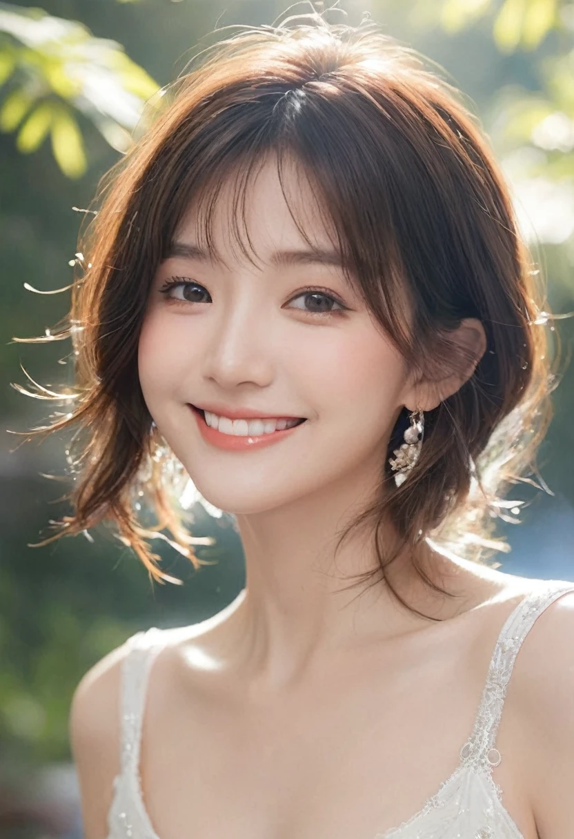 Highest quality, Super quality, 16K, Incredibly absurd, Very detailed, 2.5D, Delicate and dynamic depiction, Beautiful woman, cute and charming smile, Elegant attire, Dreamy Effects