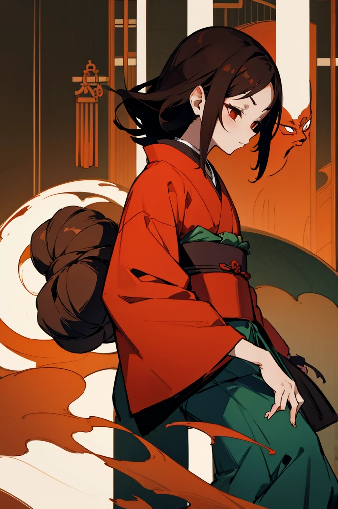 Kimono, Female, Edo Period, Japanese Background, Demon, demon skin color, Brown Hair