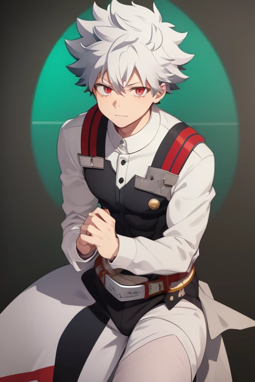 Izuku Midoriya from My Hero Academia red eyes and white hair, pale skin. Looking directly at the viewer