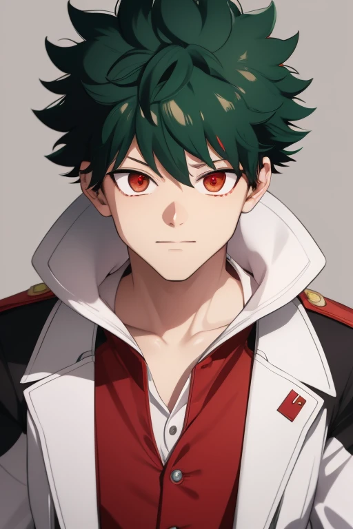 Izuku Midoriya from My Hero Academia red eyes and white hair, pale skin. Looking directly at the viewer