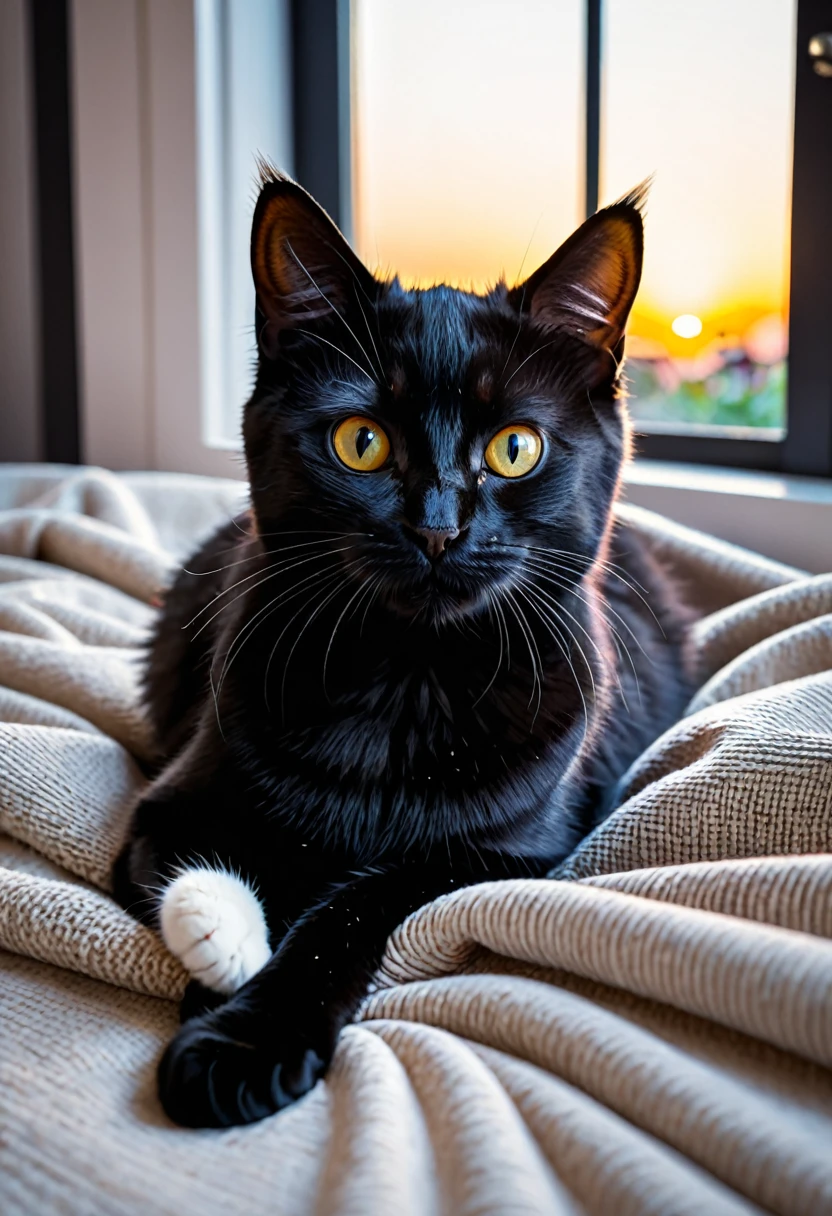 8k,high quality,cat, black cat,cute, morning