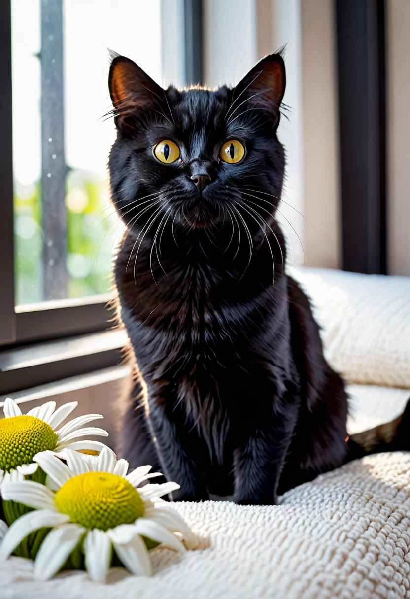 8k,high quality,cat, black cat,cute, morning