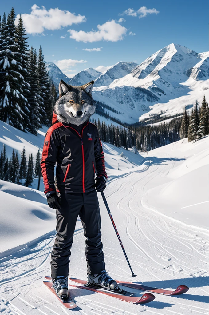 Create a wolf for a business that sells clothes, shoes, skis, face, etc.