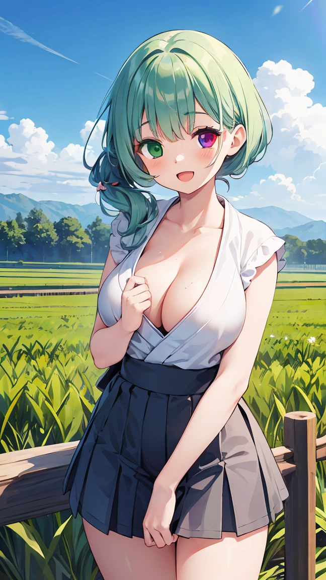 (8k, RAW photo, best quality, masterpiece, highres, absurdres, ultra detailed:1.3), (Photography, realistic, photo-realistic:1.4), (beautiful natural lighting, beautiful deatailed shadow, beautiful detailed glow :1.4), atmospheric,
BREAK Beauty 1 Girl,Solo,(Cute:1.5),(Chibi:0.6),(kawaii:1.5),(:0.5),BREAK,(17 yl),Very detailed,colourfull,highest details,Clear skin,Beautiful skin,Shy,Very detailed,colourfull,highest details,BREAK,Clear skin,Beautiful skin,Shy skin,1 beautiful girl,(Heterochromia,blue eyes,green eyes:1.75),star eye silhouette,BREAK (pale blue hair, Medium length:1.4),(side ponytail,A little curly hair,Princess Cut, crossed bangs:1.3),,(cleavage of the breast,Big breasts,Beautiful breasts,Large breasts:1.5),(long eyelashes, Double eyelids:1.2),Solo,gleaming skin, Clear skin, Beautiful skin,(best quality face),(Top quality glowing eyes), (The best smile,:D:1.45),
BREAK //Character
BREAK
one japanse poor farmers girl (squating:1.3) on japanese water-filled paddy field, girl wearing cobbled tattered (kimono), rice planting, griping grass, japanese rural, rural landscape, short skirt, feet (submerge:0.5), looking viewer, smile, Straw houses in the distance,
BREAK wakame,wakame,wakame,(cowboy shot,from front:1.4),
BREAK manga illustration.media,manga style,(water color:1.15),