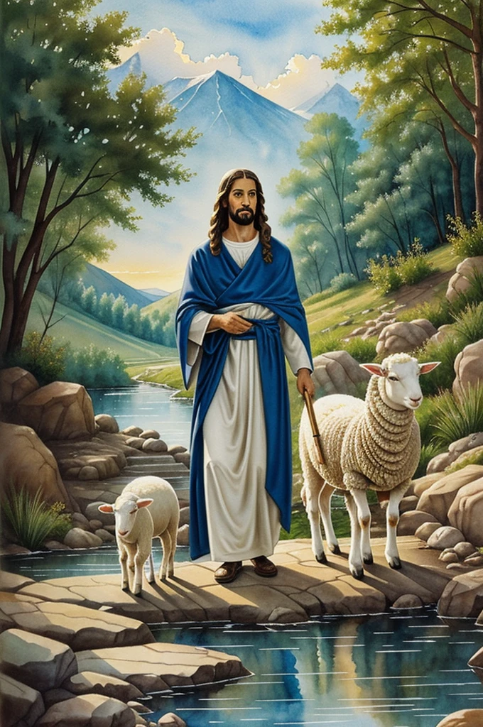 A very LDS water color painting of Jesus and a lamb