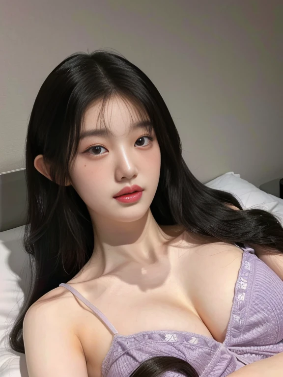 Close-up of a woman lying on a bed with a purple-eyed teddy bear, korean girl, beautiful south korean woman, gorgeous young korean woman, beautiful young korean woman, korean woman, beautiful Asian girl, jaeyeon nam, young and adorable korean face, Young cute pale asian face, jinyoung shin, Asian girl, heonhwa choe, pale korean adorable face