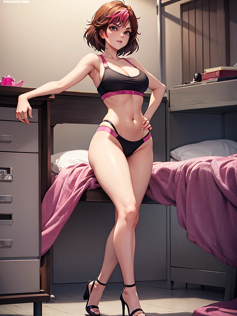 merula, sexy pose, pink high heels, sexy sport bra, sexy sport panties, full body