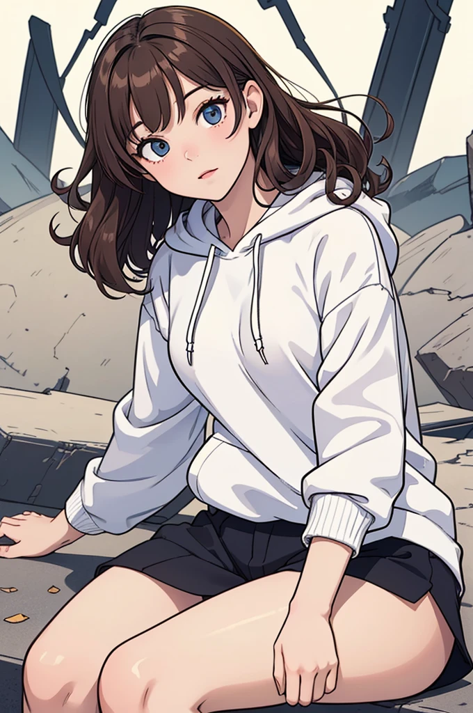 (((masterpiece, best quality, ultra highres, 1 girl, solo, no background))), super detailed skin and face and eyes and finger, beautiful japanese woman, small breasts:1.5, skinny, light brown hair, white background, very short curly hair, (an illustration of girl), Knee shot, Generate with illustrations, Various expressions, Various poses, Please draw the entire character within the frame, ensuring that the head, arms, and legs are not cut off. The background should be simple, with the character positioned centrally, outline, anime, hoodie, curly hair,