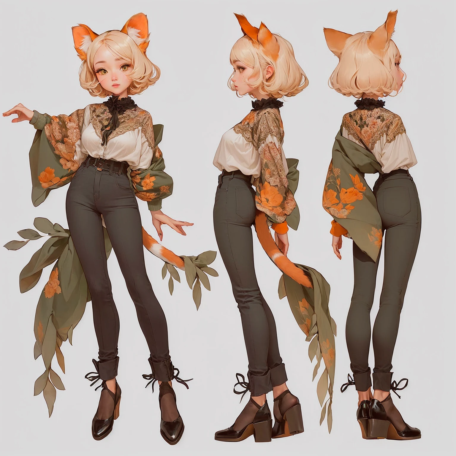 there are three different poses of a woman with a cat&#39;s head, [ character design ], detailed full body concept, full commission for, full body character design, full body illustration, acceptable character, detailed character design, Full length character concept, Full length character, suitable for the whole body, unrealistic character concept, full body concept, Detailed fanart, anthropo fox