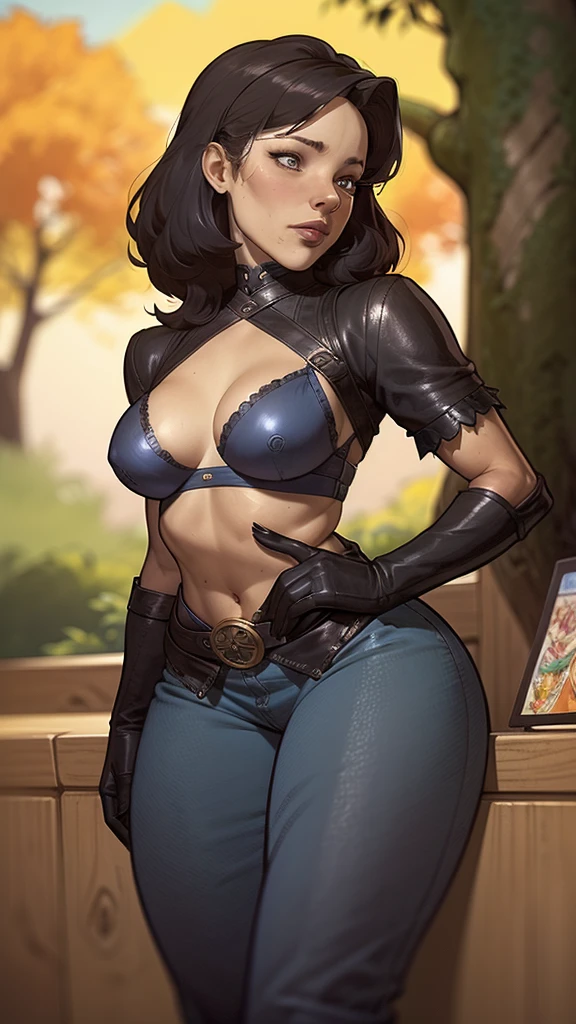 Digital, highly detailed character design, courage detailed digital art, Forest Fan Art, Portrait Character Design, beautiful Digital illustration, high-quality portrait, comic book art, young woman with beautiful hair . Queen Anna of ArendelleBeautiful lined eyes Medium large bust and wonderful sexy clothes. image expression of sexual desire from waist to head illustration Queen Anne of Arendelle Araafed woman with leather blouse and pants, cowgirl, cowgirl, Black Jessica, muffler with solid metal gear, sexy girl, fofosexyrobutts, amaranth, mais conhecido como amaranth, wearing leather bikini, 2b, sexy style, 2b, 🐎🍑, perfectly shaded body, small breasts female sheriff