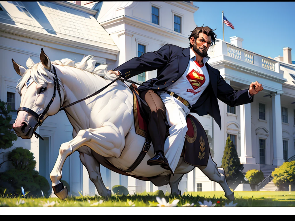 President Lincoln defending the White House, dressed as Super Hero, a sunny day, image for t-shirt print