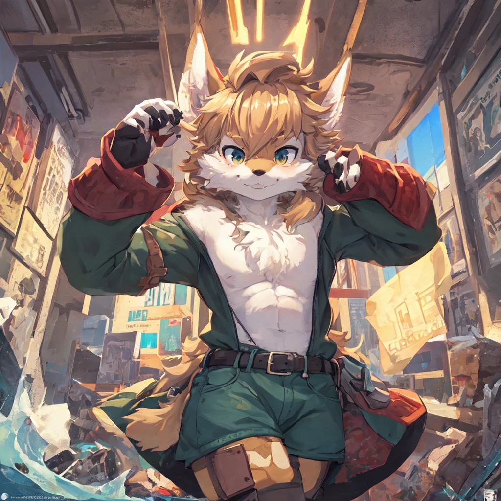 (masterpiece:1.3),(best quality:1.2),anthro,furry,kemono,detailed_fluffy_fur,1boy,bishounen,cub,uploaded_on_e621.
pop_art,portrait,isometric,first_person_view,from_below,cowboy_shot,character_focus,solo,looking_down_at_viewer.