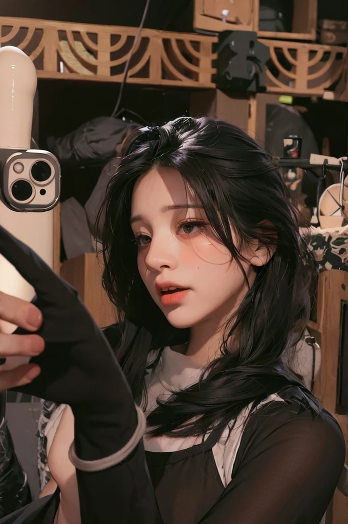 masterpiece, best quality, (dark photo:1.3), photorealistic, 1girl, flat bangs, stunning innocent symmetry face, shirt, emotional, ulzzang, (PureErosFace_V1:0.7)