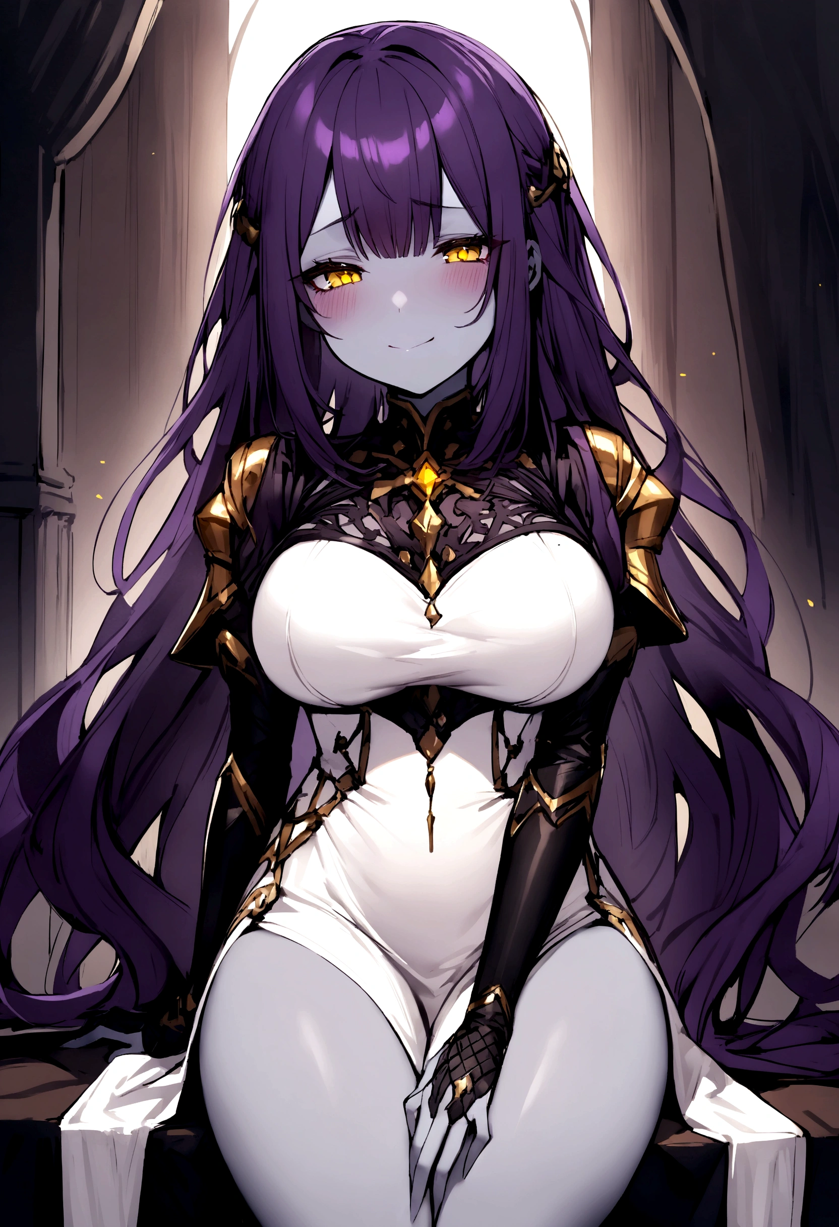 ((1 woman in medieval armor)),((huge breasts, with a saying on her pussy)),((in a forest)),((slutty look, ashamed face)),((with lots of bubian hair) ),((purple hair with shags, with one eye closed, one black eye)),((facing the viewer, with legs open and pissing all over)), with a sword on the back)),