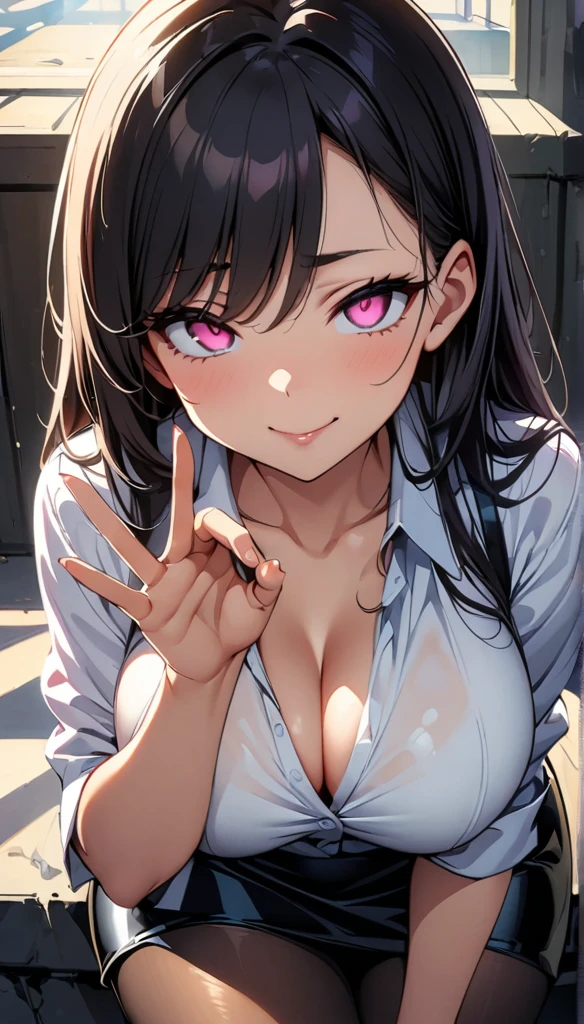 (highest quality:1.2,evil lady,cg, Very detailed, High Detail, digital coloring, High Contrast, masterpiece:1.2,suits, highest quality, Best aesthetics), 8k,masterpiece, cute,tall,beautiful,best quality, 1lady,black hair,long hair,empty eyes, (finely detailed glowing eyes and detailed face),,,,extremely detailed cg unity 8k wallpaper,solo,(latex military costume:0.9),large breasts,seductive smile,,latex thighhigh,large breasts,black hair,pink eyes,formal shirts,pantyhose,,enamel suits,grossy lips,sitting,tight skirt,sadistic smile,,heel,shiny skin,tight skirt,detailed face,beautiful body,,adult,,show me breasts,sadistic,seductive smile,business suits,latex,no tie,bust shot,((Blowjob Gestures:1.5))
