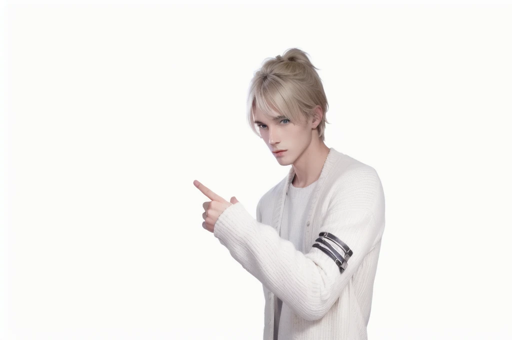 beautiful detailed, 2d, a tall young man with grey-blonde hair, blue eyes, and fair skin.