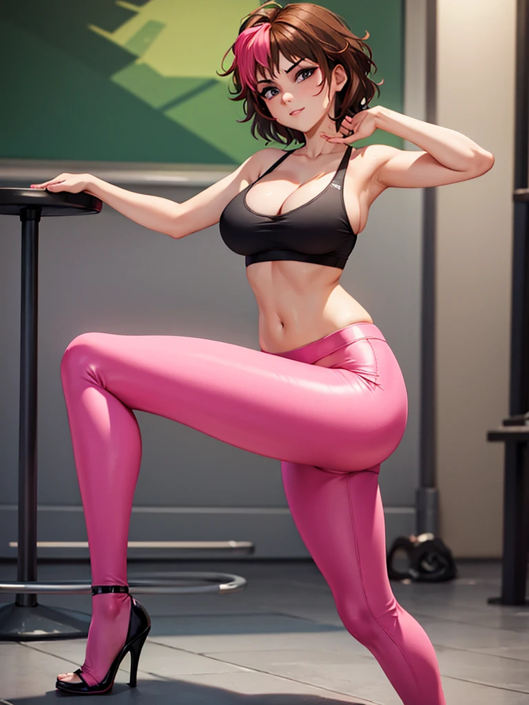 merula, sexy pose, pink high heels, sexy sport bra, yoga pants, full body, thighs