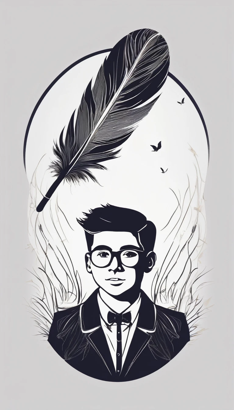 Create a minimal, modern, simple, inspirational, memorable, dream like icon design of a boy and a feather for the brand “Penamemoria"