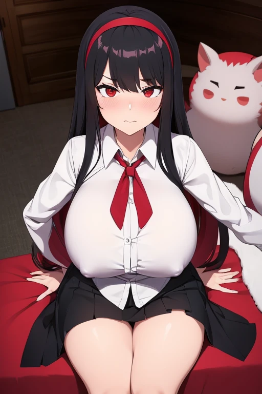 Ellis greyrat, One girl, alone, Long Hair, Ahoge, Red eyes, Redhead, nakedの肩,hair band, Arms crossed,blush, skirt, black hair band, chest, Removable sleeves,bangs, Hair between the eyes, Long sleeve, Hair flap, Mouth closed, black skirt, brown skirt, shirt, crossed bangs, very Long Hair, white shirt,Biomes,Point to yourself,shout,anger, chestを露出させる,naked、Beautiful woman, Black Hair, White skin,Big nipples、Breastfeeding、Great Khan、Leg spread、Spread your genitals with both hands