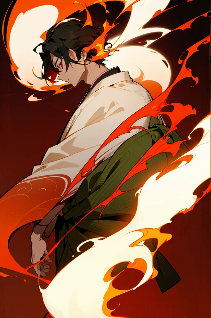 Kimono, male, Edo Period, Japanese Background, Demon, demon skin color, Aura. Shrine Background