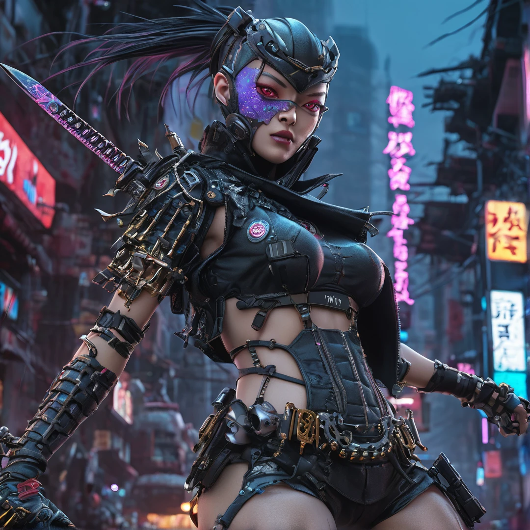 Heavy metal ninja cyber girl post-apocalyptic city, insanely detailed real scene, masterpiece quality, real color, female ghoul vampire, erotic and sensual, 8k resolution🔥, Miki Asai Macro photography, close-up, hyper detailed, trending on artstation, sharp focus, studio photo, intricate details, highly detailed, by greg rutkowski