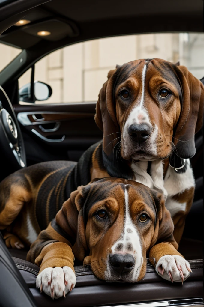 basset hound dog with a luxury car
