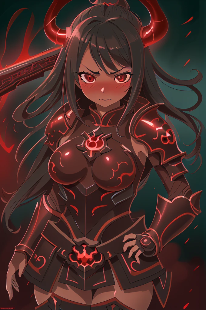 a closeup of a woman dressed in black and red, seductive anime girl, High quality 8K detailed art, detailed digital anime art, covered breasts and sfw, WLOP and Krenz Cushart, Extremely detailed artistic germ, cushart krenz art key women, armor girl, anime rudo 8k, krenzcushart