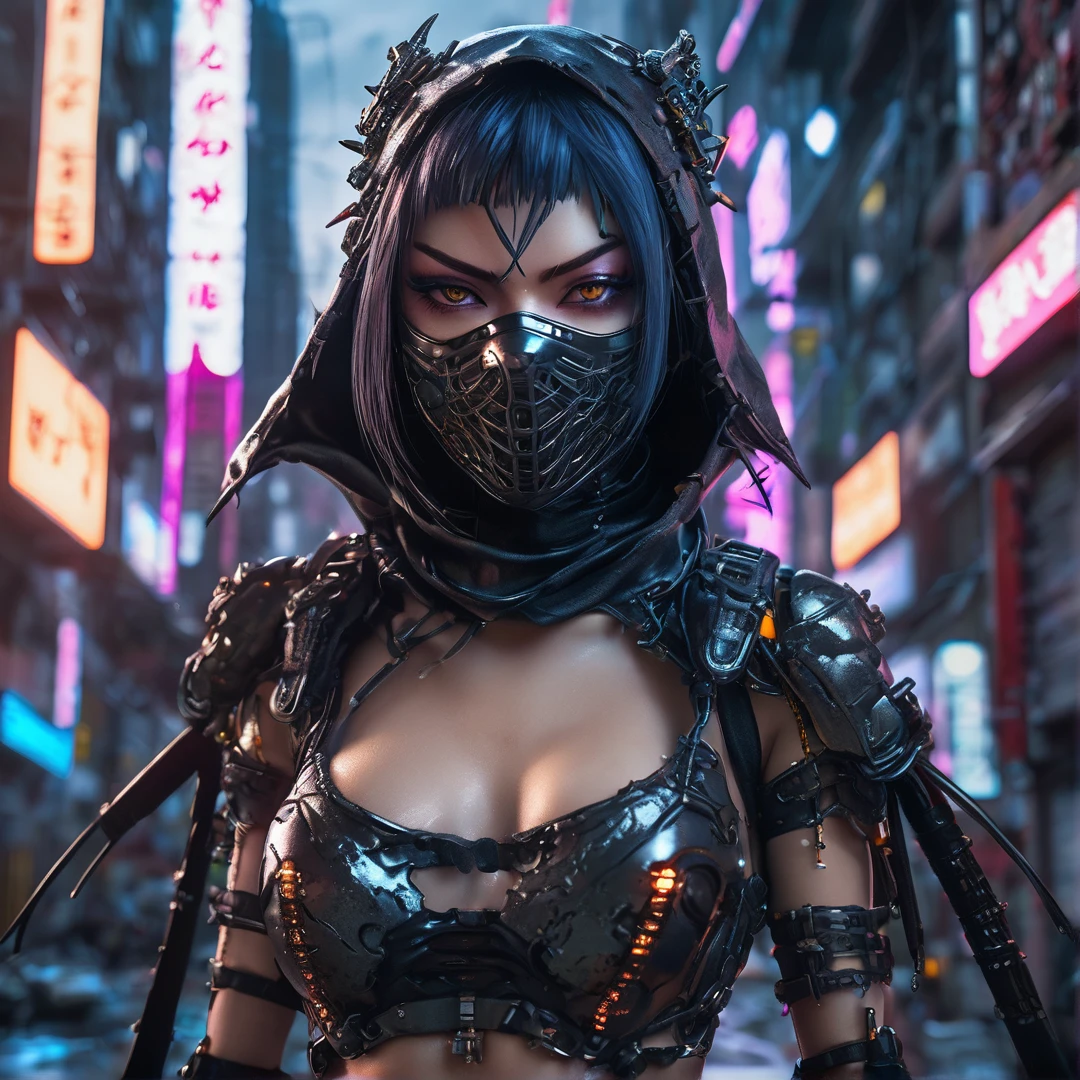 Heavy metal ninja cyber girl post-apocalyptic city, insanely detailed real shiny skin, masterpiece quality, real color, female ghoul vampire, erotic and sensual, 8k resolution🔥, Miki Asai Macro photography, close-up, hyper detailed, trending on artstation, sharp focus, studio photo, intricate details, highly detailed, by greg rutkowski