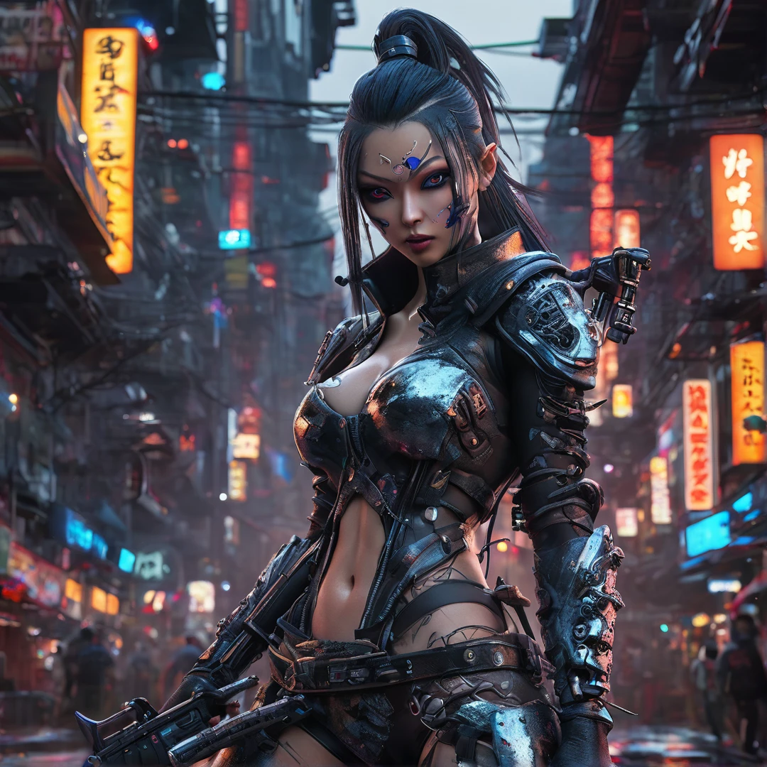 Heavy metal ninja cyber girl post-apocalyptic city, insanely detailed real shiny skin, masterpiece quality, real color, female ghoul vampire, erotic and sensual, 8k resolution🔥, Miki Asai Macro photography, close-up, hyper detailed, trending on artstation, sharp focus, studio photo, intricate details, highly detailed, by greg rutkowski