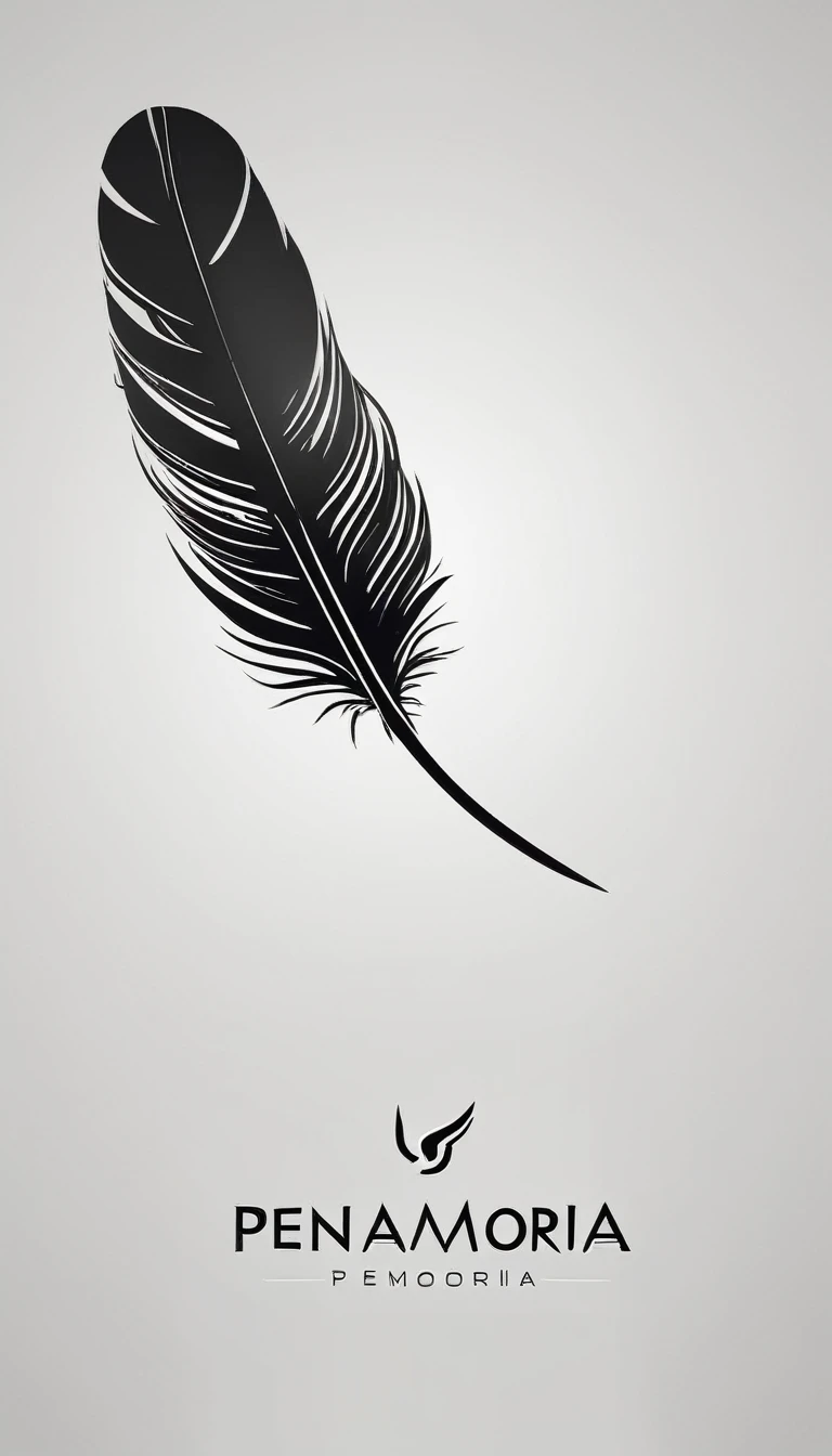 A minimal, modern, simple, cinematic logo design for the brand “Penamemoria". Create a modern, minimalistic, high-quality, logo of a bird feather