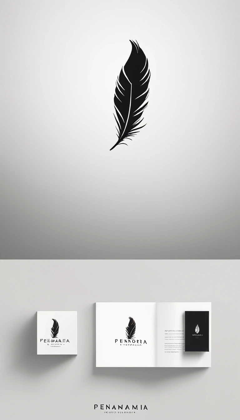 A minimal, modern, simple, cinematic logo design for the brand “Penamemoria". Create a modern, minimalistic, high-quality, logo of a bird feather