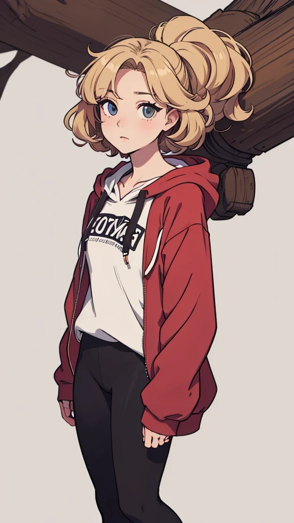 (((masterpiece, best quality, ultra highres, 1 girl, solo, no background))), super detailed skin and face and eyes and finger, beautiful japanese woman, small breasts:1.5, skinny, light brown hair, white background, very short curly hair, (an illustration of girl), Knee shot, Generate with illustrations, Various expressions, Various poses, Please draw the entire character within the frame, ensuring that the head, arms, and legs are not cut off. The background should be simple, with the character positioned centrally, outline, anime, hoodie, curly hair, leggings,