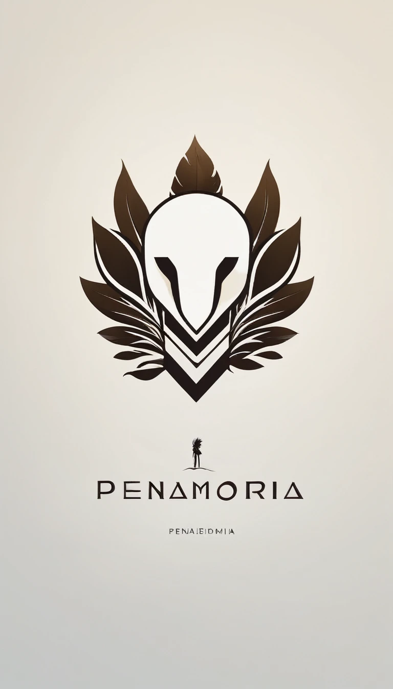 A minimal, modern, simple, cinematic logo design e of a boy with a head full of feathers for the brand “Penamemoria".