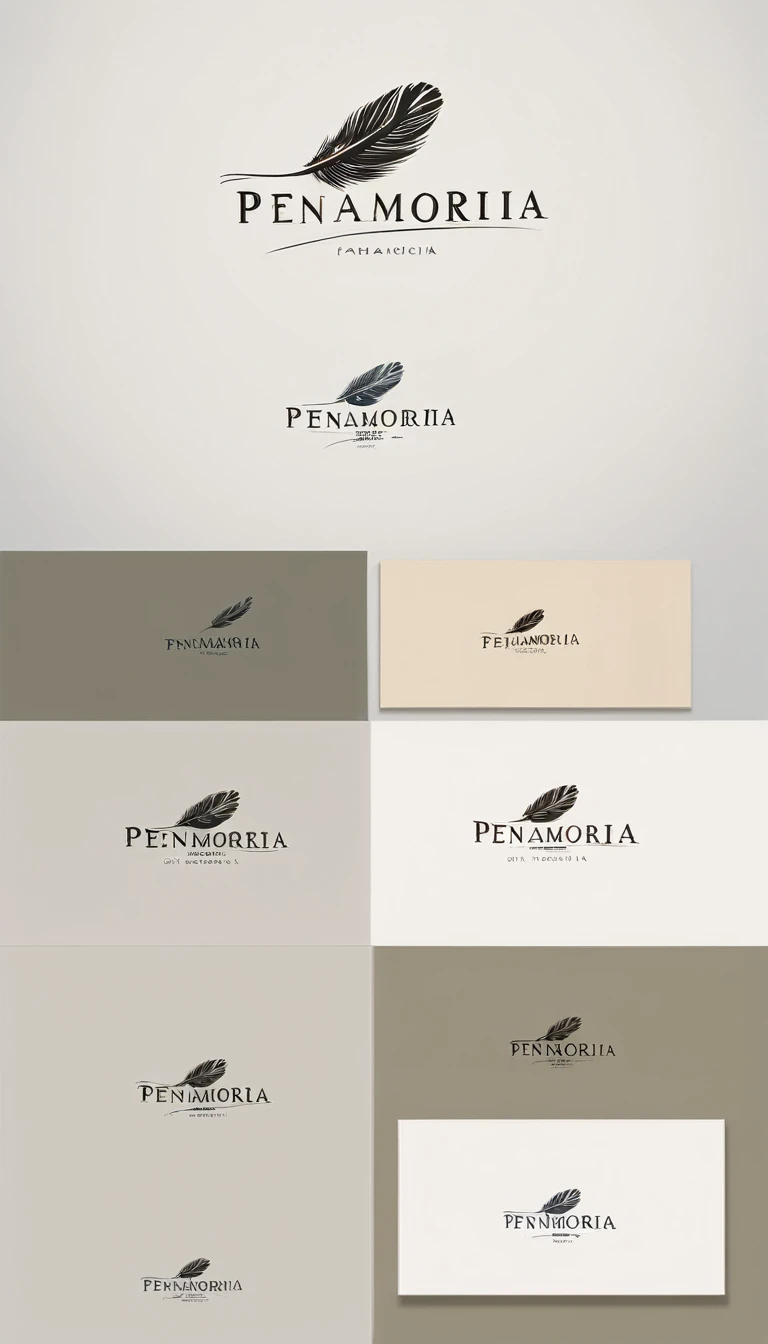 A minimal, modern, simple, cinematic logo design for the brand “Penamemoria". Create a modern, minimalistic, high-quality, logo of a bird feather