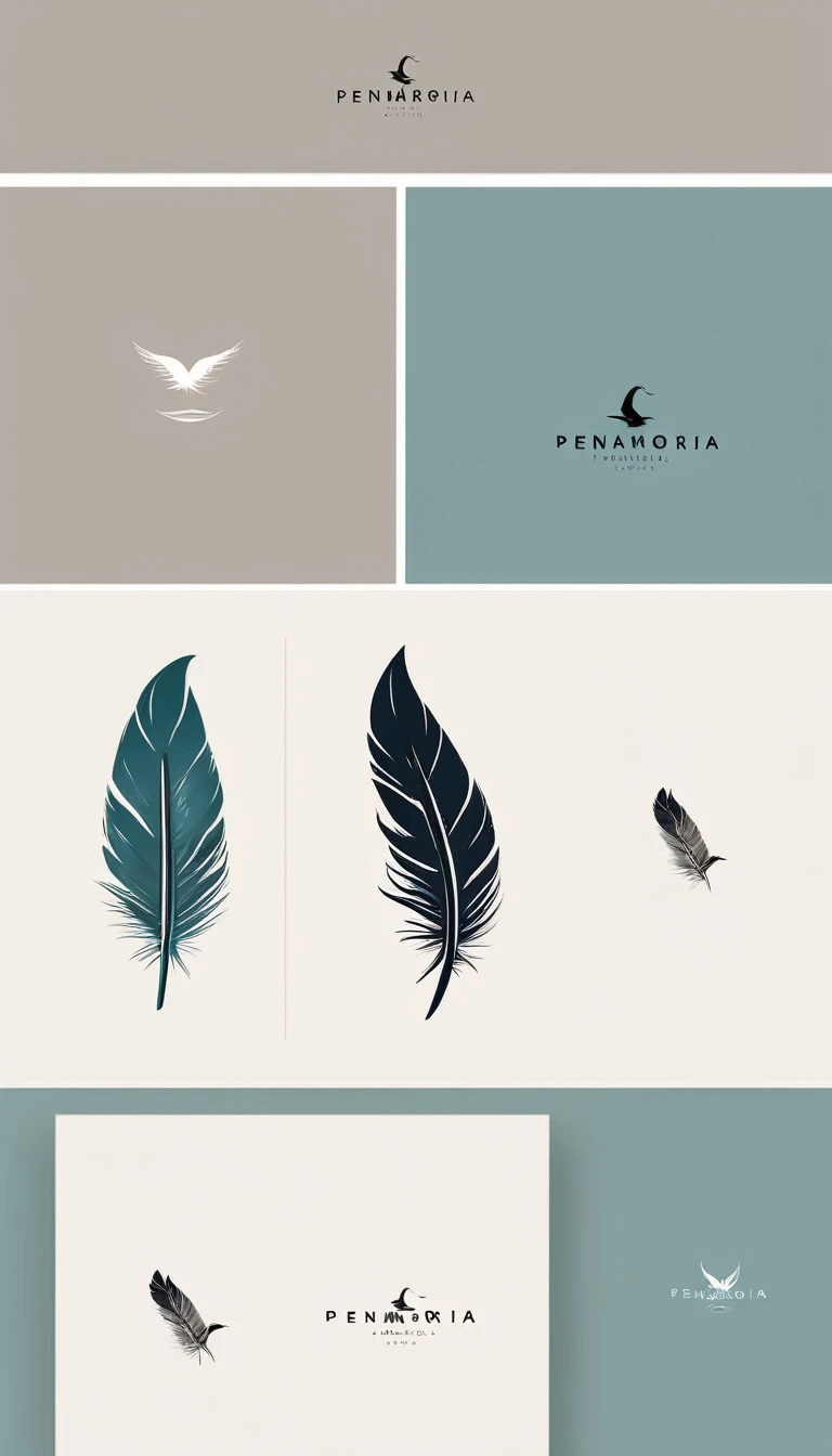 A minimal, modern, simple, cinematic logo design for the brand “Penamemoria". Create a modern, minimalistic, high-quality, logo of a bird feather